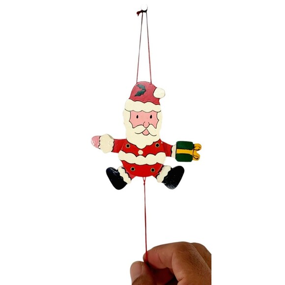 Vintage Jumping Jack Santa Clause Wood Painted Pull String Ornament NEW NOS - Picture 1 of 5